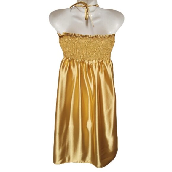 Gold Strapless Halter Tie Mini Dress  Size S/M - Picture 3 of 9